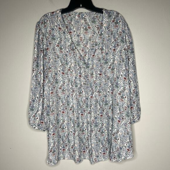 Rose Olive Top Womens 2X Floral Pintuck Flowy Boho Cottagecore Prairie Whimsical - Picture 1 of 10